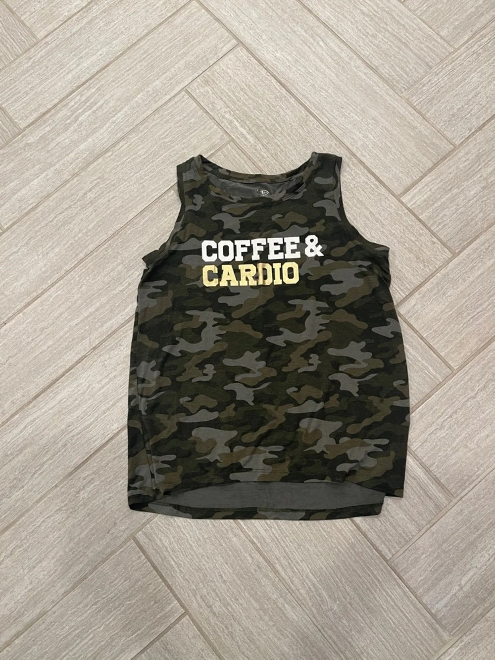 Two Women’s Graphic Tank Tops - Camo "Coffee & Cardio" - Picture 2 of 5